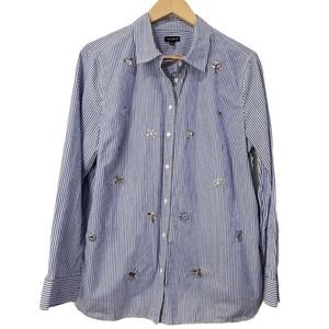 Talbots Blue Striped Jeweled Button Down Shirt- Size Large